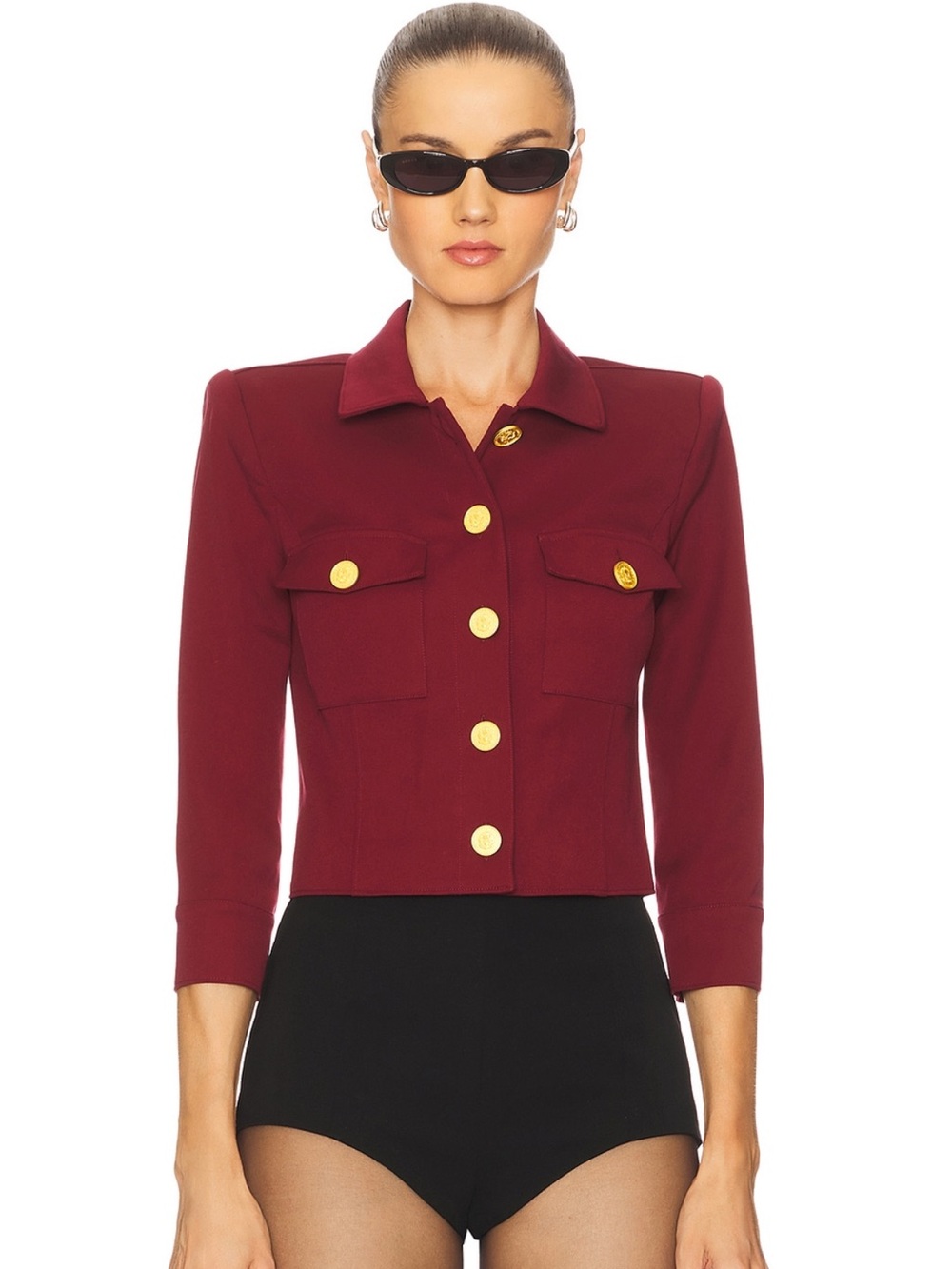 L'AGENCE NWT Kumi Cropped Jacket Black Cherry Sz 2 Gold Buttons